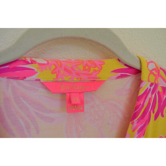 Lilly Pulitzer Folly Wrap Dress Pink Yellow XS Calla Yellow - Picture 5 of 7